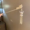 Elegant golden dragon hair stick with pearl tassels and dangling crystal drop detail - Dragon Shape Hair Stick