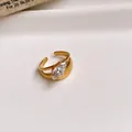 Elegant gold plated stainless steel open ring featuring a sparkling marquise cut zircon - Ring #13 - Gold - Diamond Shape
