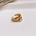Minimalist gold-plated stainless steel open ring with a sparkling clear zircon stone. - Ring #14 - Gold - Oval