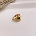 Elegant stainless steel flower open ring featuring a vibrant green zircon center stone - Ring #15 - Gold - Green