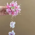 Elegante fermaglio per capelli con fiori rosa 3D e fiori viola pendenti e perline - Clip a Artiglio con Nappa (3) / Viola
