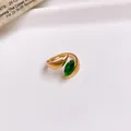 Elegant gold stainless steel open ring featuring a marquise-cut green zircon gemstone - 18# Ring - Gold - Green