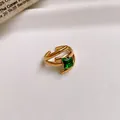 Elegant gold hollow open ring with square green zircon gemstone - Ring #19 - Gold - Green