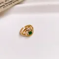 Elegant gold stainless steel open ring with green zircon stone, floral hollow design - 20# Ring - Gold - Green