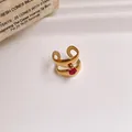 Elegant gold stainless steel adjustable open ring with a vibrant red zircon gemstone - 32# Ring - Gold - Red
