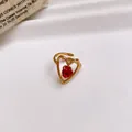 Gold-plated stainless steel open ring with hollow heart and red heart-shaped zircon - Ring #33 - Gold - Red