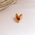 Elegant gold-plated stainless steel heart ring featuring a central red zircon gemstone - 34# Ring - Gold - Red