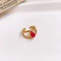 Exquisite gold-plated stainless steel open ring featuring a sparkling red oval zircon - 36# Ring - Gold - Red