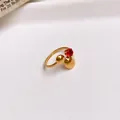 Gold stainless steel open ring with red zircon stone and Mickey mouse head silhouette - Cartoon Silhouette Style (37#) / Gold-Red