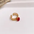 Elegant gold-tone stainless steel open ring featuring a vibrant faceted red zircon stone. - 38# Ring - Gold - Red