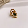 Elegant gold-plated stainless steel open ring featuring a vibrant green zircon stone detail. - Ring #39 - Gold - Green
