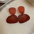 Detailed view of brown Maillard geometric resin drop earrings with matte finish - Amber Irregular Geometric Hoop (73#) / Brown