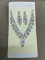 Sparkling teardrop rhinestone necklace and earrings jewelry set in silver tone - White Rhinestone / Silver