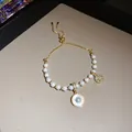 Élégant bracelet en perles dorées avec cordon, charms œil en zircone et soleil - Slider Buckle Evil Eye Style (59#) / Or - Perle