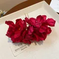 Elegant handmade burgundy fabric flower hair fork for women hair styling accessory - Red