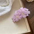 Dolce fermaglio per capelli con fiori 3D ricamati viola per frangia in stile gentile - Clip a Scatto Ricamata (41) / Viola