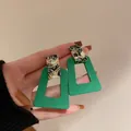 Fashionable green geometric trapezoid earrings with marbled rectangle stud for women - Geometric Trapezoid (22#)