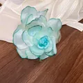Elegante fermaglio per capelli fiore in tessuto 3D ciano su legno lucidato - Clip a Artiglio (23) / Verde
