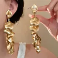 Matte gold ruffled petal tassel clip-on earrings for non-pierced ears - Clip-on Earrings / Gold