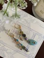 Orecchini pendenti boho con perline turchesi e accenti dorati vintage da donna - Stile orecchino / Perno in argento - Oro - Blu