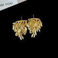 Eleganti orecchini a lobo dorati con nappe a forma di foglia e raffinato design di lusso - 29# Perno per orecchio in argento - Oro