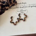 Orecchini a cerchio ondulati avvolti in tessuto leopardato stile bohémien vintage donna - 32# Silver Earring Post - Marrone
