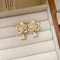 Eleganti orecchini a rosa bianca con cristalli a goccia trasparenti in oro vintage - Ago 57# Argento - Oro - Bianco (autentica Placcatura In Oro)