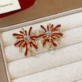 Macro di orecchini a forma di fuoco d'artificio rosso con zircone a cuore - Stile Zirconia Cuore in Smalto Rosso