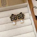Orecchini vintage a rosa nera con cristallo a goccia d'acqua in una scatola di gioielli - Ago 58# Argento - Oro - Nero (autentica Placcatura In Oro)
