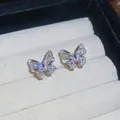 Eleganti orecchini a perno a farfalla in argento con cristalli scintillanti in scatola lusso - 43# Clip Per Cartilagine Dell'orecchio - Argento
