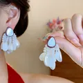 Orecchini vintage con nappe di perle bianche e pendenti a goccia d'acqua per donna - Ago Argento N. 36 - Bianco - Rosso