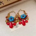 Orecchini a cerchio bohémien intrecciati con perline a elefante rosso e fiori blu - #9 Orecchini A Cerchio - Oro - Marrone - Rosso