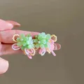 Sweet resin flower earrings with colorful bead bow tassels for seaside vacations - 21# Green-Pink-Yellow