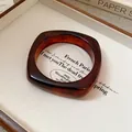Retro square amber tortoise shell resin bangle bracelet for women chic jewelry - Square Amber Tortoiseshell Style / Dark Coffee