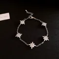 Elegant retro court style silver plated bracelet with sparkling zircon flower charms - 35# Bracelet (Rhombus Flower)