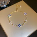 18K gold plated adjustable bracelet with blue stones and sparkling cubic zirconia - Adjustable Five Rhombus Style (8#) / Gold-Blue