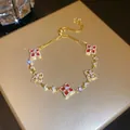 Elegant 18K gold plated bracelet with red zircon diamond charms and adjustable chain - Adjustable Five Rhombus Style (9#) / Gold-Red