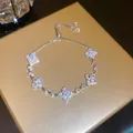 Luxury silver-plated adjustable bracelet featuring zircon and shell rhombus charms - Adjustable Five Rhombus Style (10#) / Silver-White