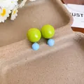 Mori style green and light blue resin sphere stud earrings with silver needles for women - 53# Blue - Green