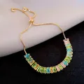 Adjustable 18K gold plated bracelet with colorful baguette-cut zircon stones. - 14# Gold Colorful Bracelet