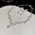 Elegant rhinestone necklace and earring set with teardrop pendants in silver tone - Necklace-Silver (2-piece set)