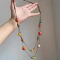 Bohemian multi-colored ceramic bead necklace with ethnic style for beach vacations - Style 59 Necklace / Coffee and Multicolor