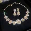 Elegant sparkling oval crystal necklace and earring set in silver plating finish - 63# Silver Tone Oval Zirconia Set (2-Piece)