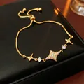 Elegant 18K gold-plated adjustable bracelet with sparkling zircon rhombus and star charms. - 33# Bracelet (Rhombus Flower)