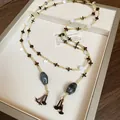 Bohemian beaded shell necklace with ethnic yellow beads and tassels for beach - Style 42 Necklace / White and Round Beads
