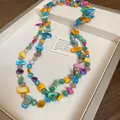 Bohemian colorful shell beaded necklace with multifaceted glass beads for vacation - Colorful