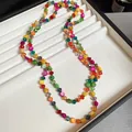 Colorful Bohemian shell and crystal beaded necklace featuring a vibrant double-layer design - Yellow-Purple-Green