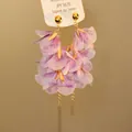Elegant purple fabric flower petal dangle earrings with silver needle studs for women - Translucent Layered Petal Style (45#) Silver Earring Post