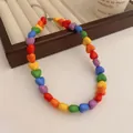 Handmade rainbow heart-shaped beaded necklace with adjustable metal clasp - Colorful Heart Necklace / Colorful