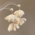 Bohemian raffia flower drop earrings with cream fabric petals for vacation style - Beige Vacation Style (78#)
